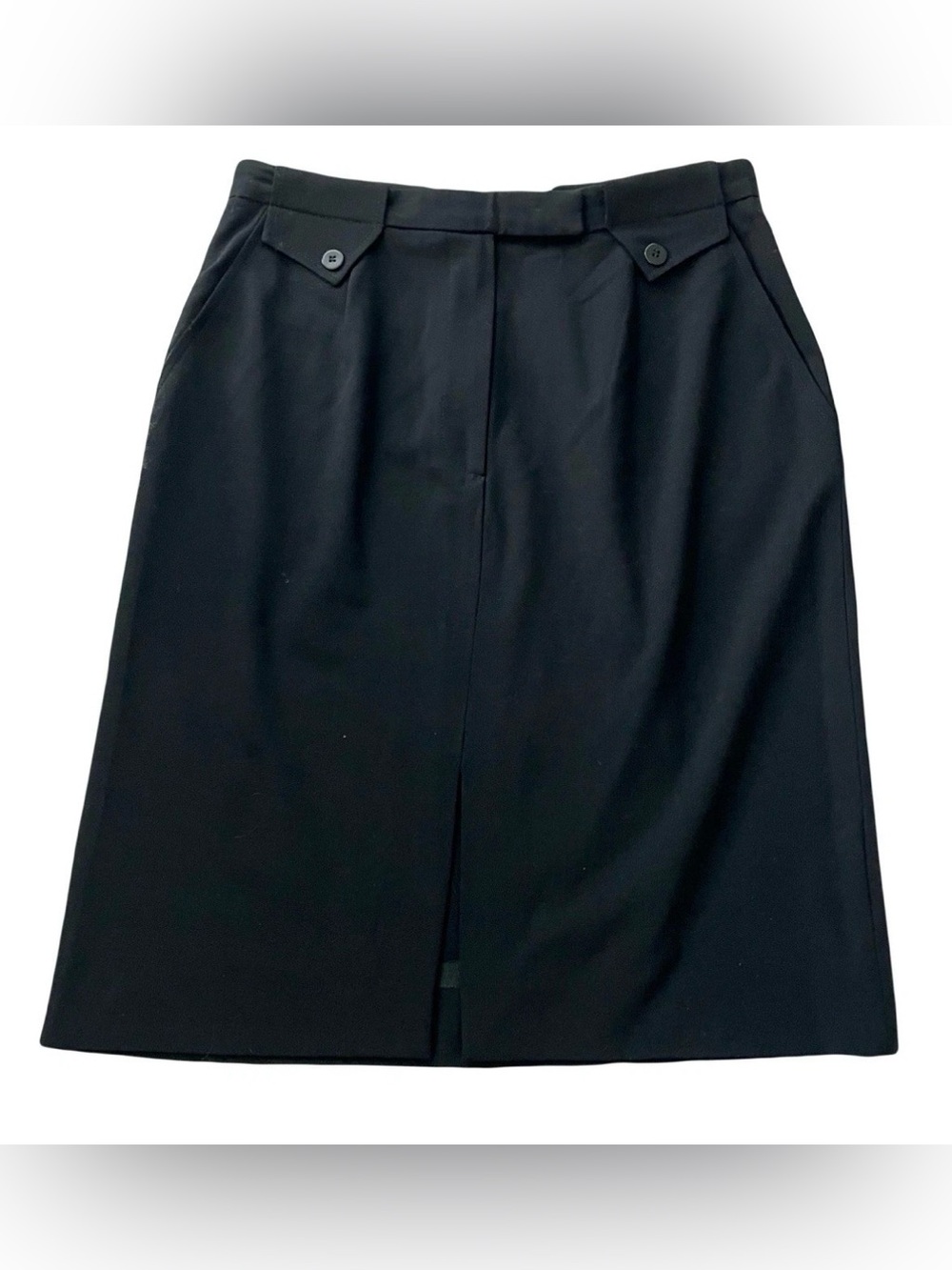 Allan Waller Vintage Black Wool Pencil Skirt Made in Italy Knee Length Size 6